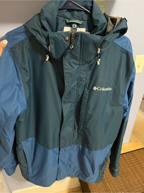 Columbia Men's Two-Tone Teal and Blue Waterproof Raincoat